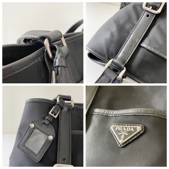 ❤️SOLD❤️Prada black Tessuto nylon and leather triangle logo buckle tote bag - Picture 6 of 10